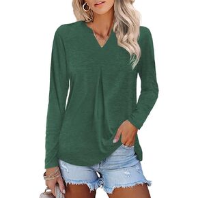 MixShe Womens Tops Long Sleeve Shirts Fall Clothes Dressy Casual V Neck Blouses Fashion Ladies Tunics Loose Fitting Tees