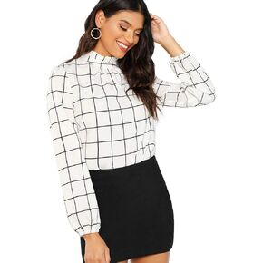 قمصان علوية للسيدات من Romwe بياقة واقفة وأكمام طويلة ومطبوعة in Kuwait