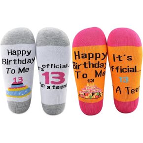 MBMSO Happy 13th Birthday Gifts 2 Pairs 13th Birthday Socks Funny 13 Years Old Gifts Officially Thirteen Birthday Gifts