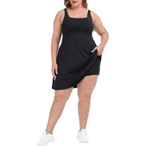 HDE Womens Plus Size Tennis Athletic Workout Dress with Built-in Shorts & Bra Black in Kuwait