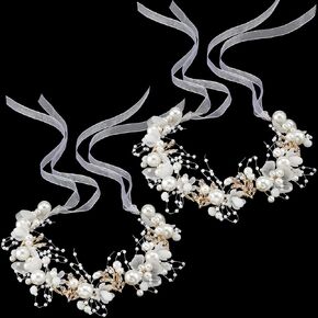 2 Pcs Flower Girl Headpiece Rhinestone Crystal Wedding Headband Bridal Flower Headband for Girls Baby Hair (Gold) in Kuwait