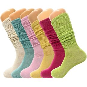 AWS/American Made 6 Pairs Pack Colorful Slouch Scrunch Knee High Socks with Thin Sole Size 9-11