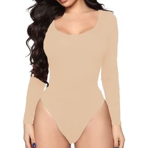 LINMON Women's Scoop Neck Long Sleeve Basic T Shirts Leotard Bodysuits in Saudi Arabia