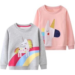 Uricoso Girl's Pullover Sweatshirt, 2 Piece Cotton Crew Neck Sweater Shirt Tops for 2-7 Years Children Clothing