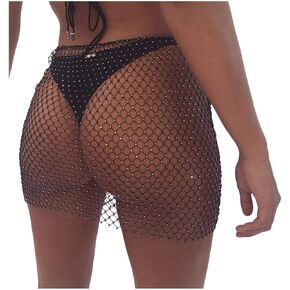 Women Rave See Through Hollow Out Rhinestone Bikini Cover Up Skirt Festival in Saudi Arabia