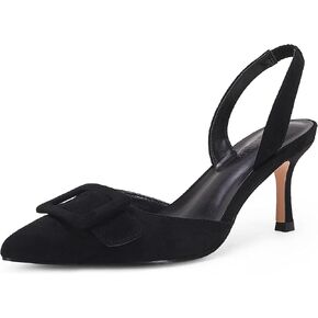 Coutgo Women's Pointed Toe Slingback Pumps Square Buckle Heeled Sandals Stiletto Heels Slip On Party Dress Shoes