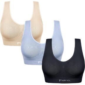 Fapreit Women's 3 Pack Workout Sports Bra Seamless Sleep Bra with Removable Pads