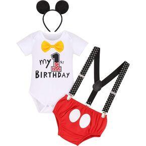 IMEKIS Baby Boys Mouse Costume Cosplay Bowtie Romper Suspenders Shorts Pants 1st Birthday Halloween Cake Smash Tuxedo Outfit