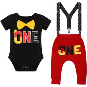 IBTOM CASTLE Baby Boys First Birthday Fancy Costume Cake Smash Outfits Suspenders Bloomers Bowtie Mouse Ear Photography Props in Kuwait