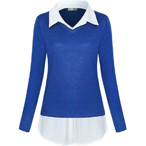 MISS FORTUNE Women's V-Neck Collar 2 in 1 Office Tunic Sweater