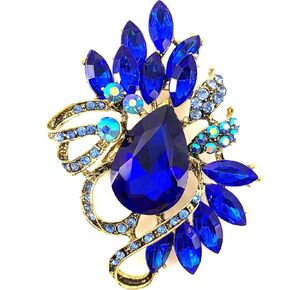 SELOVO Leaf Rhinestone Statement Brooch Pin Dress Jewelry Accessory