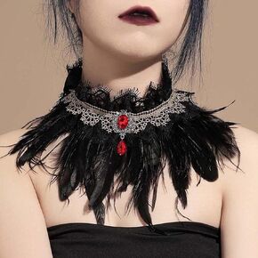 Earent القوطية الطبيعية ريشة طوق قلادة الدانتيل الأسود كريستال المختنق القلائد سلسلة هالوين حزب زي الاكسسوارات الرقبة مجوهرات للنساء والفتيات in Kuwait