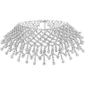 الملونة بلينغ الفاخرة حجر الراين كامل كريستال شرابة المختنق قلادة للنساء الفتيات حفل زفاف الزفاف وصيفه الشرف زي الرقبة مجوهرات اكسسوارات in Kuwait