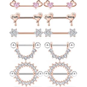 Ocptiy 14G Nipple Piercing Jewelry Tongue Rings 316L Surgical Steel Flower Heart Nipplerings Nipple Barbells Bars Piercings Jewelry for Women Cubic Zirconia 14mm 9/16 inch Length