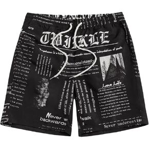 GORGLITTER Men's Graphic Print Drawstring Waist Straight Workout Gym Track Shorts