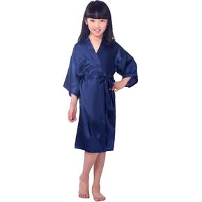 Yesky Children's Silk Stain Pure Kimono Wedding Dressing Gown Kimono Robes Bridal Lingerie Sleepwear