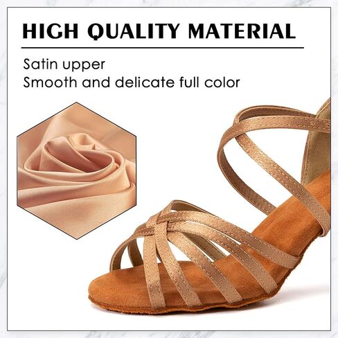 أحذية الرقص اللاتيني الاحترافية للسيدات من AOQUNFS، أحذية الرقص اللاتينية السالسا من الساتان، WZSP2324 in Kuwait