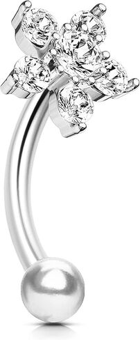 مجوهرات ثقب 16 غرام من فلاور روك، اقراط دايث من الستانلس ستيل الجراحي 316L، خاتم حواجب منحني للنساء من الزركونيا المكعب، ستانلس ستيل، 16 غرام، زركونيا مكعب, ستانلس ستيل, زركونيا مكعب in Kuwait