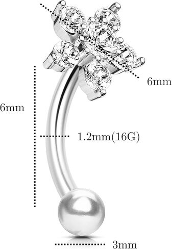 مجوهرات ثقب 16 غرام من فلاور روك، اقراط دايث من الستانلس ستيل الجراحي 316L، خاتم حواجب منحني للنساء من الزركونيا المكعب، ستانلس ستيل، 16 غرام، زركونيا مكعب, ستانلس ستيل, زركونيا مكعب in Kuwait