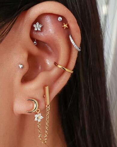 مجوهرات ثقب 16 غرام من فلاور روك، اقراط دايث من الستانلس ستيل الجراحي 316L، خاتم حواجب منحني للنساء من الزركونيا المكعب، ستانلس ستيل، 16 غرام، زركونيا مكعب, ستانلس ستيل, زركونيا مكعب in Kuwait