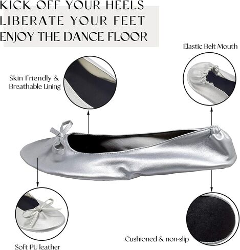 Women's Foldable Flats, Portable Ballet Flat Roll Up Slipper Shoes with Travel Pouch Bag for Ballerina Wedding in Kuwait