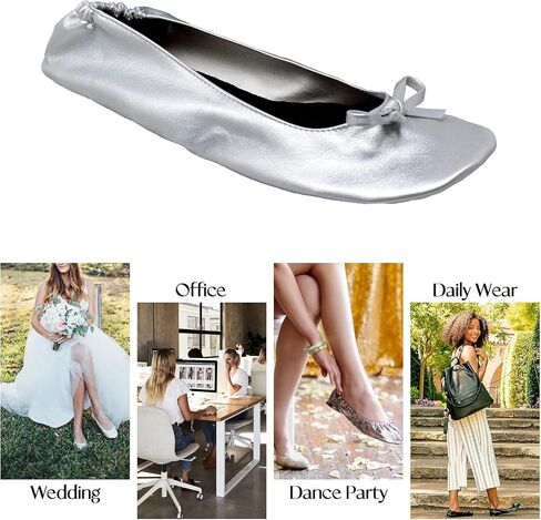 Women's Foldable Flats, Portable Ballet Flat Roll Up Slipper Shoes with Travel Pouch Bag for Ballerina Wedding in Kuwait