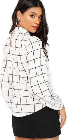 قمصان علوية للسيدات من Romwe بياقة واقفة وأكمام طويلة ومطبوعة in Kuwait