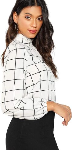 قمصان علوية للسيدات من Romwe بياقة واقفة وأكمام طويلة ومطبوعة in Kuwait