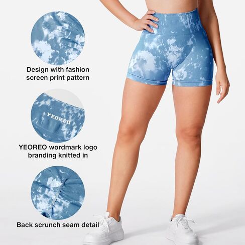 YEOREO Scrunch Workout Shorts Butt Lifting Jada Shorts Tie Dye Seamless Gym Biker Screen Print 3.6" Training Shorts in Saudi Arabia
