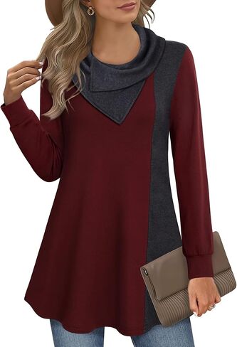Youtalia Women's Long Sleeve Cowl Neck Tunic Color Block Pullover Sweatshirt in Saudi Arabia