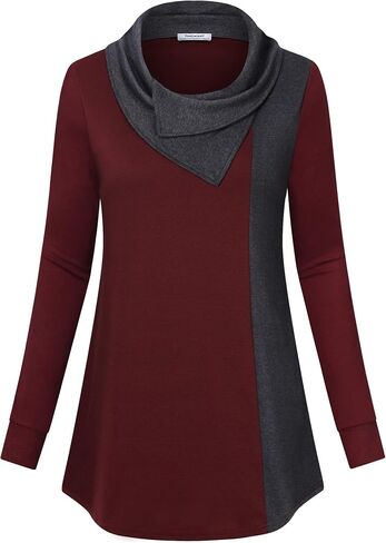 Youtalia Women's Long Sleeve Cowl Neck Tunic Color Block Pullover Sweatshirt in Saudi Arabia