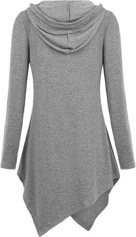 Miagooo Womens Cross Neck Uneven Hemline Hoody Long Sleeve Loose Flare Tunic Henley in Kuwait