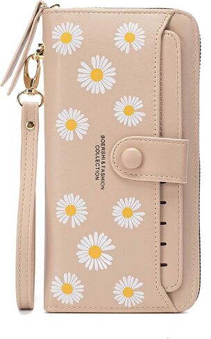 Nawoshow Women Leather Wallet RFID Blocking Zipper Pocket Wallet Card Case Purse with ID Window in Kuwait