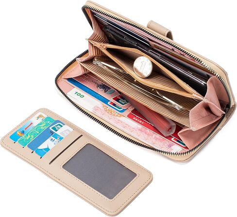 Nawoshow Women Leather Wallet RFID Blocking Zipper Pocket Wallet Card Case Purse with ID Window in Kuwait