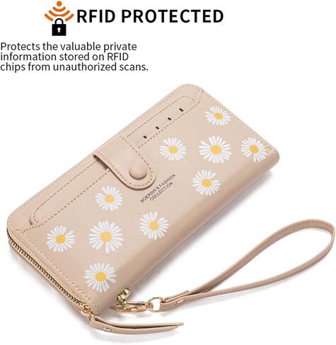 Nawoshow Women Leather Wallet RFID Blocking Zipper Pocket Wallet Card Case Purse with ID Window in Kuwait