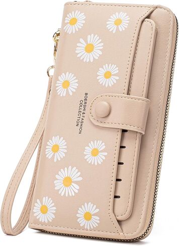 Nawoshow Women Leather Wallet RFID Blocking Zipper Pocket Wallet Card Case Purse with ID Window in Kuwait