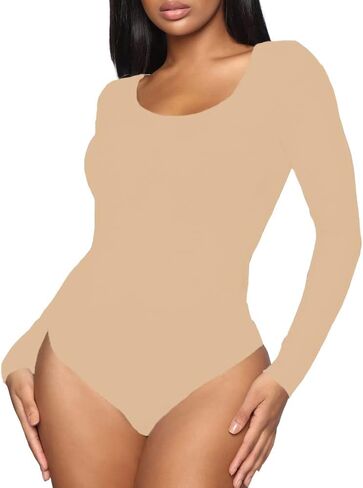 LINMON Women's Scoop Neck Long Sleeve Basic T Shirts Leotard Bodysuits in Saudi Arabia