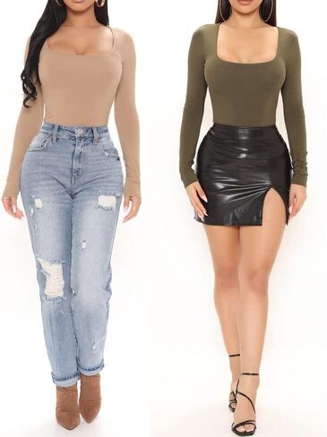 LINMON Women's Scoop Neck Long Sleeve Basic T Shirts Leotard Bodysuits in Saudi Arabia