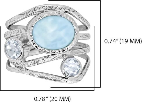 YoTreasure Natural Larimar Blue Topaz 925 الفضة الاسترليني العتيقة ثلاثة حجر الالتفافية الدائري in Kuwait