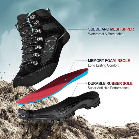 R CORD Hiking Boots Women Waterproof Ankle Support Womens Hiking Boots Backpacking Boots Breathable Non-slip Durable Boots for Outdoors in Kuwait