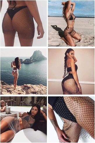 Women Rave See Through Hollow Out Rhinestone Bikini Cover Up Skirt Festival in Kuwait
