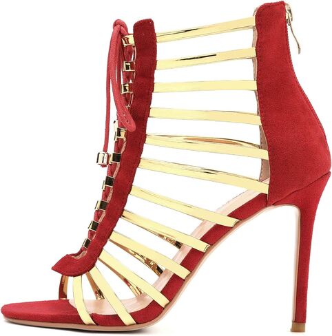 Gladiator Heels for Women Sexy Lace Up Stiletto Sandals Gold Strappy Cage Heels Dressy Party Club Shoes with Zipper in Kuwait
