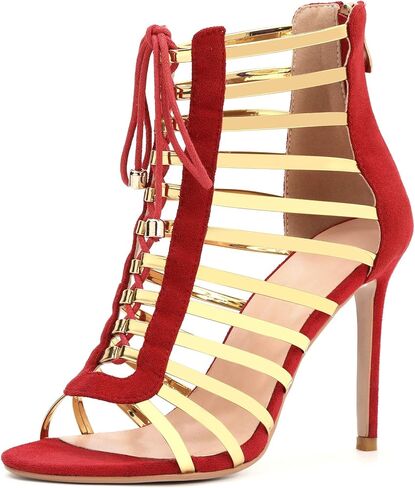 Gladiator Heels for Women Sexy Lace Up Stiletto Sandals Gold Strappy Cage Heels Dressy Party Club Shoes with Zipper in Kuwait