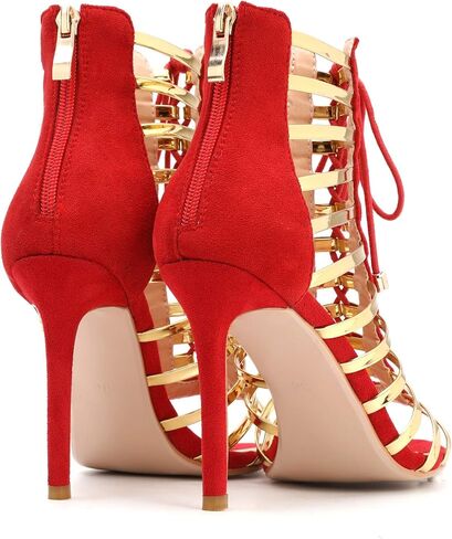 Gladiator Heels for Women Sexy Lace Up Stiletto Sandals Gold Strappy Cage Heels Dressy Party Club Shoes with Zipper in Kuwait