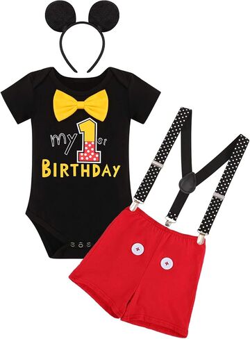 IMEKIS Baby Boys Mouse Costume Cosplay Bowtie Romper Suspenders Shorts Pants 1st Birthday Halloween Cake Smash Tuxedo Outfit in Kuwait