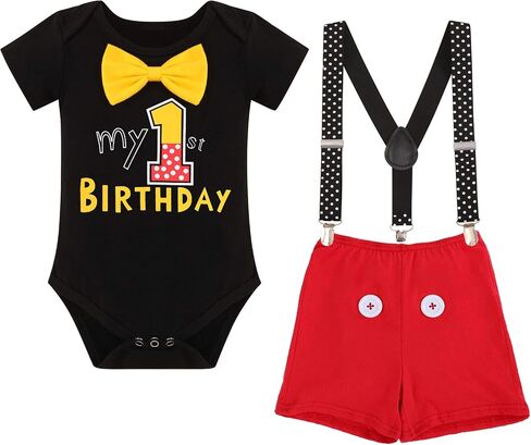 IMEKIS Baby Boys Mouse Costume Cosplay Bowtie Romper Suspenders Shorts Pants 1st Birthday Halloween Cake Smash Tuxedo Outfit in Kuwait