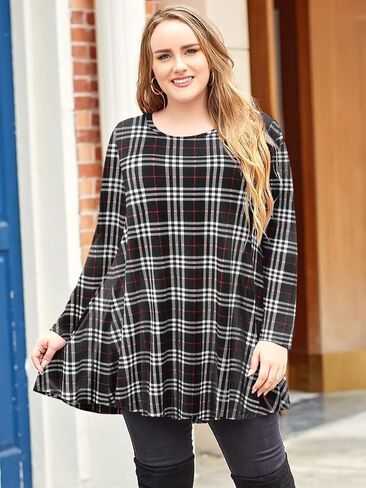 LARACE Plus Size Tunic Tops Long Sleeve Shirts for Women Swing Flowy Loose Fit Clothes for Leggings in Kuwait