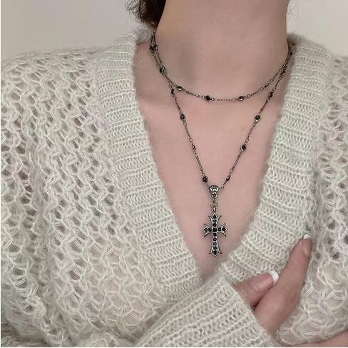 Z-Jeris Goth Cross Necklace, Goth Cross Choker,Gothic Cross Necklace,Beaded Cross Necklace,Gothic Jewelry for Women Girls in Kuwait