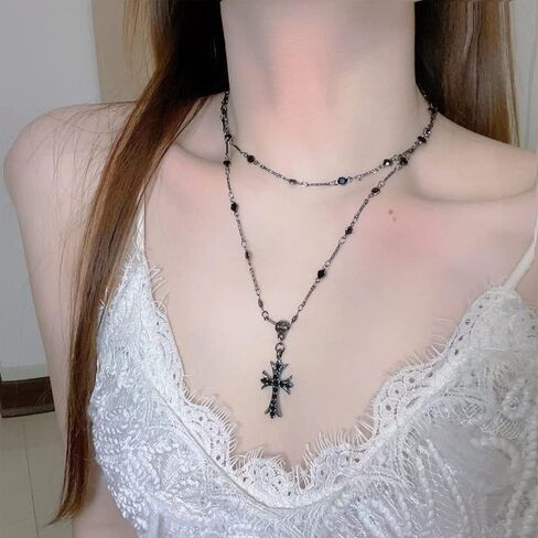 Z-Jeris Goth Cross Necklace, Goth Cross Choker,Gothic Cross Necklace,Beaded Cross Necklace,Gothic Jewelry for Women Girls in Kuwait