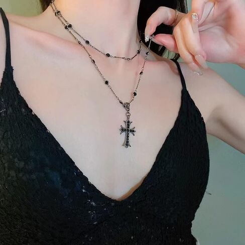 Z-Jeris Goth Cross Necklace, Goth Cross Choker,Gothic Cross Necklace,Beaded Cross Necklace,Gothic Jewelry for Women Girls in Kuwait